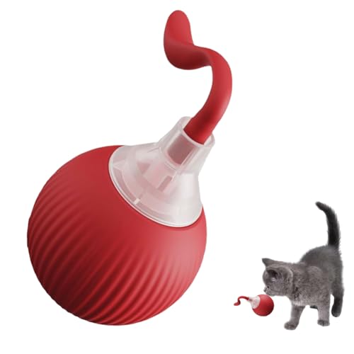 WAVATA Interaktives Katzenspielzeug Elektrisch, Interaktiver Spielball für Katzen, mit LED Licht, Selbstdrehender Intelligenz Katzenspielzeug Ball Elektrisch (Rot) von WAVATA