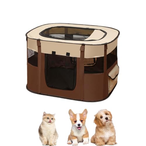 WAVATA Welpenlaufstall Tierlaufstall – Faltbarer Laufstall für Haustiere, 70x55x40cm, Oxford Wasserdichter Welpenauslauf für Hunde,Kaninchen,Katzen und Meerschweinchen, Indoor & Outdoor(Braun) von WAVATA