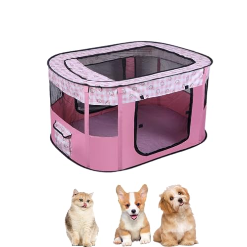 WAVATA Welpenlaufstall Tierlaufstall – Faltbarer Laufstall für Haustiere, 70x55x40cm, Oxford Wasserdichter Welpenauslauf für Hunde,Kaninchen,Katzen und Meerschweinchen, Indoor & Outdoor(Rosa) von WAVATA