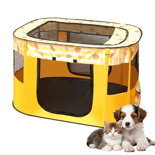 Welpenlaufstall Tierlaufstall – Faltbarer Laufstall für Haustiere, 70x55x40cm, Oxford Wasserdichter Welpenauslauf für Hunde,Kaninchen,Katzen und Meerschweinchen, Indoor & Outdoor (Gelb) von WAVATA