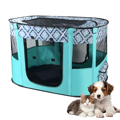 Welpenlaufstall Tierlaufstall – Faltbarer Laufstall für Haustiere, 70x55x40cm, Oxford Wasserdichter Welpenauslauf für Hunde,Kaninchen,Katzen und Meerschweinchen, Indoor & Outdoor (Grünes Gitter) von WAVATA