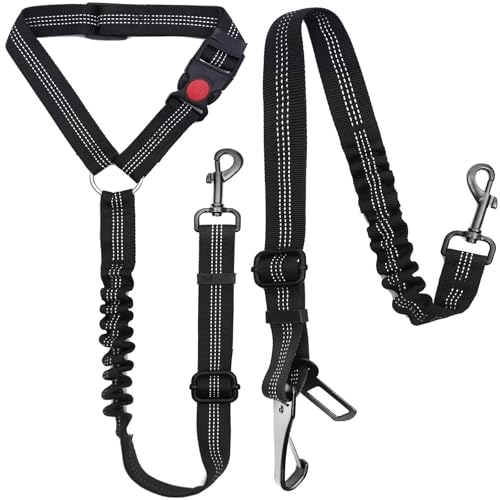 WAVDSYB Hunde-Sicherheitsgurt, 3. Generation, mit verstellbarer Metallschnalle, elastisches Bungee-reflektierendes Fahrzeug, Auto-Kopfstütze, Halteband für kleine, mittelgroße und große Hunde, 2 WAVDSYB Hunde-Sicherheitsgurt, 3. Generation, mit verstellbarer Metallschnalle, elastisches Bungee-reflektierendes Fahrzeug, Auto-Kopfstütze, Halteband für kleine, mittelgroße und große Hunde, 2 von WAVDSYB