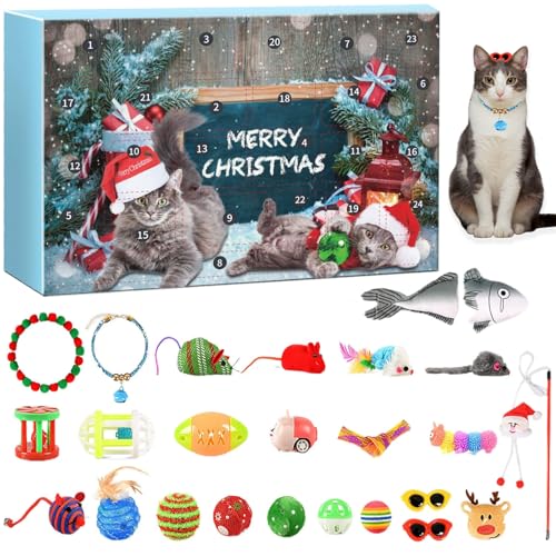 WAYHST Adventskalender Katzen 2025 | 24 Stück Interaktives Katzenspielzeug | Weihnachtskalender | mit MäUse, Katzenhalsband und Glocken Katzen, Katzenliebhaber von WAYHST