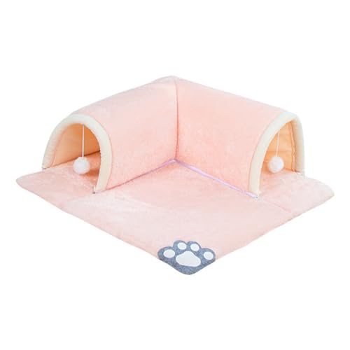 2 in 1 Katzentunnel & Bett mit Ball, abnehmbare multifunktionale Katzenspieltunnel, Aktivitätsspielmatte, interaktives Bett für kleine, mittelgroße Kätzchen (Rosa) von WAZUBC