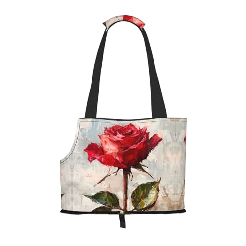 Bedruckte Haustier-Umhängetasche mit Blühenden roten Rosen, faltbares Design, kleine Katzen- und Hunde-Reisetasche Bedruckte Haustier-Umhängetasche mit Blühenden roten Rosen, faltbares Design, kleine Katzen- und Hunde-Reisetasche von WBQLSL