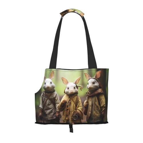 Bedruckte Haustier-Umhängetasche mit Kaninchen-Anthropomorphisierung, faltbares Design, kleine Katzen- und Hunde-Reisetasche von WBQLSL