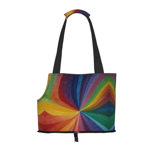 Bedruckte Haustier-Umhängetasche mit Regenbogenstreifen, faltbares Design, kleine Katzen- und Hunde-Reisetasche von WBQLSL
