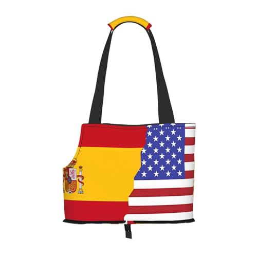 Bedruckte Haustier-Umhängetasche mit amerikanischer Spanien-Flagge, faltbares Design, kleine Katzen- und Hunde-Reisetasche von WBQLSL