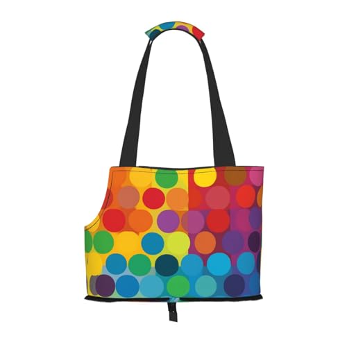 Bedruckte Haustier-Umhängetasche mit farbigen Punkten, faltbares Design, kleine Katzen- und Hunde-Reisetasche von WBQLSL