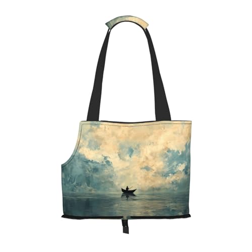 Boat on The Horizon Bedruckte Haustier-Umhängetasche – faltbares Design, kleine Katzen- und Hunde-Reisetasche von WBQLSL