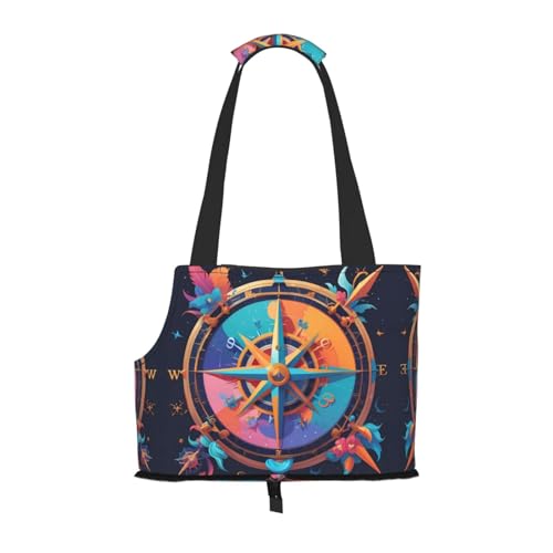 Compass Rose bedruckte Haustier-Umhängetasche – faltbares Design, kleine Katzen- und Hunde-Reisetasche von WBQLSL