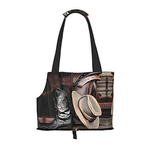 Cowboy-Umhängetasche, schwarz, mit Westernstiefeln, bedruckt, tragbar, faltbar, geeignet für kleine Haustiere Cowboy-Umhängetasche, schwarz, mit Westernstiefeln, bedruckt, tragbar, faltbar, geeignet für kleine Haustiere von WBQLSL