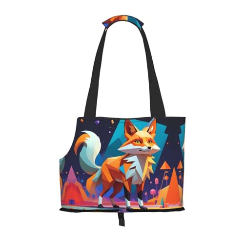 Cubist Fox bedruckte Haustier-Umhängetasche – faltbares Design, kleine Katzen- und Hunde-Reisetasche von WBQLSL
