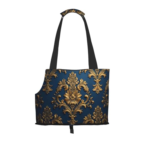 Damast auf blauem Muster Haustier Ausgehen Tasche - Leichte Reise Katze Tasche Atmungsaktive Umhängetasche für kleine Hunde Damast auf blauem Muster Haustier Ausgehen Tasche - Leichte Reise Katze Tasche Atmungsaktive Umhängetasche für kleine Hunde von WBQLSL