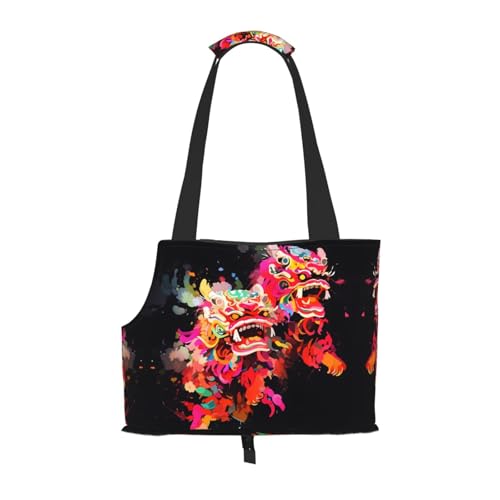 Doppel-Löwen-Tanzmuster Haustier Ausgehen Tasche - Leichte Reise Katze Tasche Atmungsaktive Umhängetasche für kleine Hunde Doppel-Löwen-Tanzmuster Haustier Ausgehen Tasche - Leichte Reise Katze Tasche Atmungsaktive Umhängetasche für kleine Hunde von WBQLSL