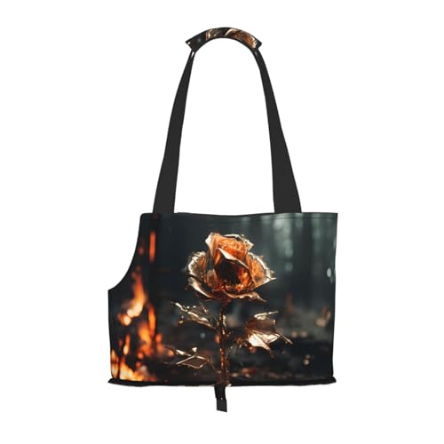 Eine tragbare faltbare Haustier-Umhängetasche mit goldenem Rosen-Druck, geeignet für den Transport kleiner Haustiere Eine tragbare faltbare Haustier-Umhängetasche mit goldenem Rosen-Druck, geeignet für den Transport kleiner Haustiere von WBQLSL