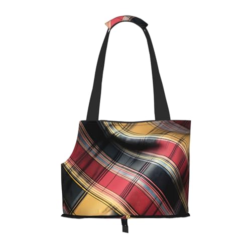 Haustier-Schultertasche mit karierten Linien, faltbar, für kleine Katzen und Hunde von WBQLSL