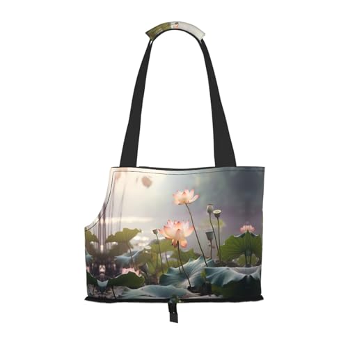 Haustier-Umhängetasche mit Lotusblumen-Motiv, faltbares Design, kleine Katzen- und Hunde-Reisetasche von WBQLSL