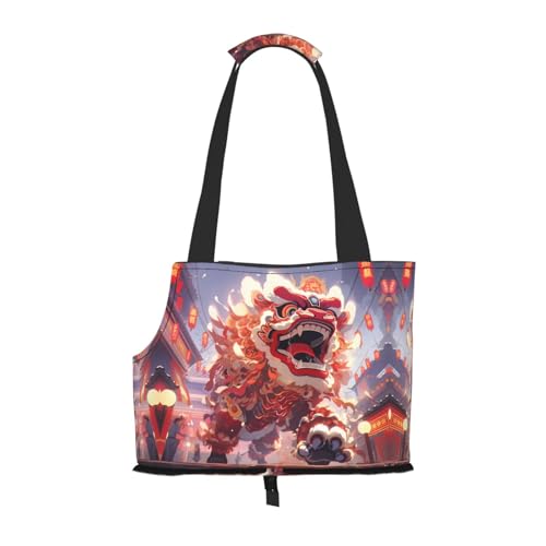 Lion Dance Activity Pattern Haustier Ausgehen Tasche - Leichte Reise Katze Tasche Atmungsaktive Umhängetasche für kleine Hunde von WBQLSL