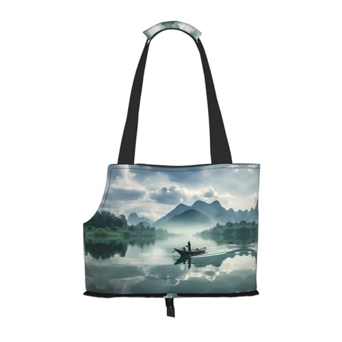 Mt Guilin in Guangxi bedruckte Haustier-Umhängetasche – faltbares Design, kleine Katzen- und Hunde-Reisetasche von WBQLSL