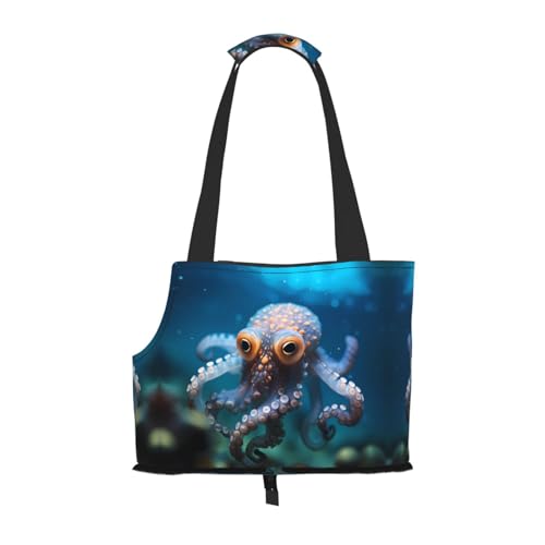 Octopus mit großen Augen bedruckte Haustier-Umhängetasche – faltbares Design, kleine Katzen- und Hunde-Reisetasche von WBQLSL
