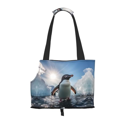 Pinguin-Watching bedruckte Haustier-Umhängetasche, faltbares Design, kleine Katzen- und Hunde-Reisetasche von WBQLSL