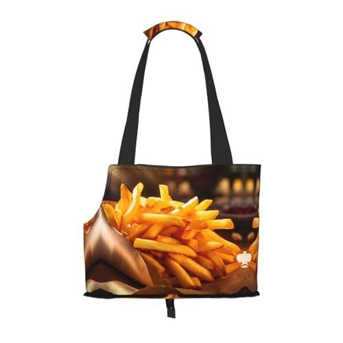 Pommes Frites bedruckte Haustier-Umhängetasche, faltbares Design, kleine Katzen- und Hunde-Reisetasche von WBQLSL