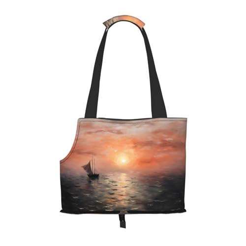 Schöne tragbare faltbare Haustier-Umhängetasche, bedruckt mit Sonnenuntergang, geeignet für kleine Haustiere Schöne tragbare faltbare Haustier-Umhängetasche, bedruckt mit Sonnenuntergang, geeignet für kleine Haustiere von WBQLSL