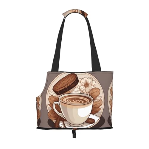 Schultertasche mit Kaffee-Milch-Aufdruck – faltbares Design, kleine Katzen- und Hunde-Reisetasche von WBQLSL