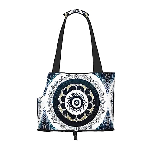 Schwarze und weiße runde Totem-bedruckte Haustier-Umhängetasche, faltbares Design, kleine Katzen- und Hunde-Reisetasche Schwarze und weiße runde Totem-bedruckte Haustier-Umhängetasche, faltbares Design, kleine Katzen- und Hunde-Reisetasche von WBQLSL