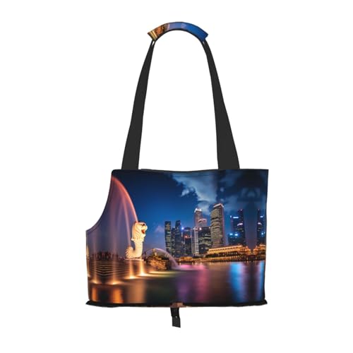 Singapur Fishtail Lion Printed Portable Foldable Pet Shoulder Bag, Suitable for Carrying Small Pets von WBQLSL