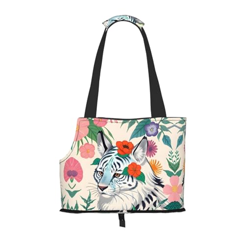Süße weiße Tiger-bedruckte Haustier-Umhängetasche – faltbares Design, kleine Katzen- und Hunde-Reisetasche Süße weiße Tiger-bedruckte Haustier-Umhängetasche – faltbares Design, kleine Katzen- und Hunde-Reisetasche von WBQLSL