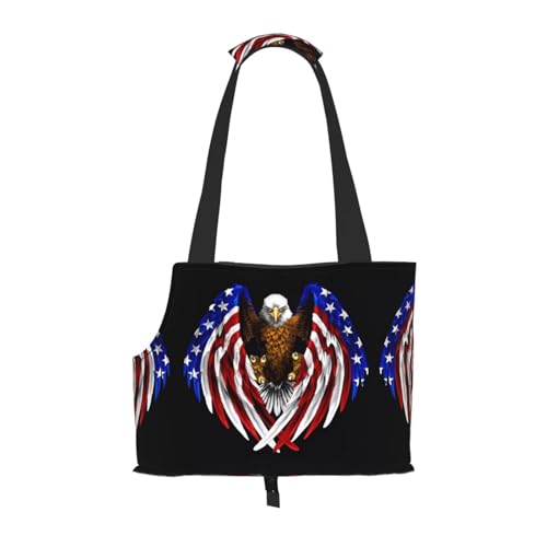 Tragbare faltbare Haustier-Umhängetasche mit USA-Flagge, Patriotischer Adler, geeignet für den Transport kleiner Haustiere Tragbare faltbare Haustier-Umhängetasche mit USA-Flagge, Patriotischer Adler, geeignet für den Transport kleiner Haustiere von WBQLSL