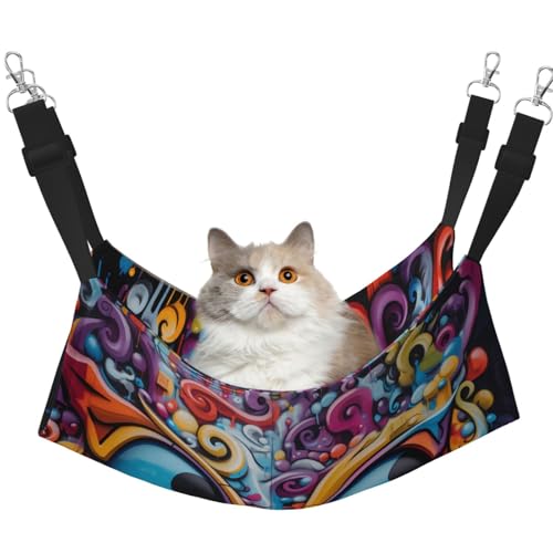 WBQLSL Art Doodle Katze Große bedruckte Haustierhängematte - Schlafhängematte für Katzen, Frettchen, Welpen, Kaninchen, Kleintiere von WBQLSL