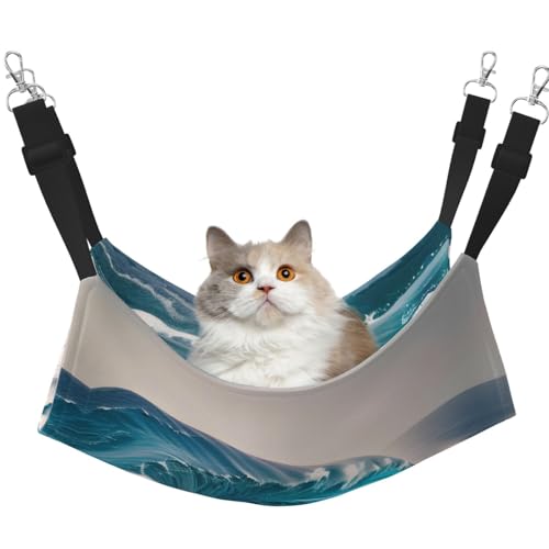 WBQLSL Cartoon Blue Sea Wave Große bedruckte Haustier-Hängematte – Schlafhängematte für Katzen, Frettchen, Welpen, Kaninchen, Kleintiere WBQLSL Cartoon Blue Sea Wave Große bedruckte Haustier-Hängematte – Schlafhängematte für Katzen, Frettchen, Welpen, Kaninchen, Kleintiere von WBQLSL