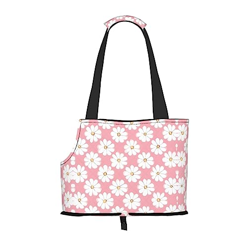 Weiße Chrysanthemen-Texturdiagramm Muster Haustier Ausgehen Tasche – leichte Reise-Katzentasche, atmungsaktive Umhängetasche für kleine Hunde von WBQLSL