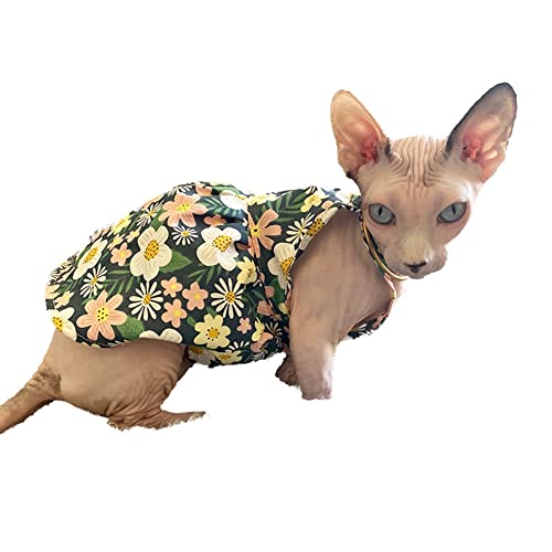 Haarlose Katzenkleidung – atmungsaktives Sommer-Sommerkleid aus Baumwolle mit Sonnenblumen-Druck, ärmelloser Rock, elegant, romantisch, Mädchenweste, weiches Prinzessinnenkleid für Sphynx, Cornish Rex von WCDJOMOP