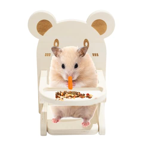 Hamsterstuhl mit Tablett – Handgefertigter Holz-Hamster-Esszimmer-Hochstuhl Kleintierkäfig-Zubehör Habitat Dekor Haus Foto Requisiten Kleintier Spielzeug für Hamster Mäuse Ratte Igel Nager (Holz) von WCDJOMOP