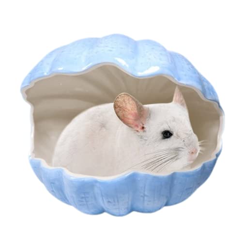 Kleintierversteck, extra groß, Keramikschalenform, Meerschweinchenhaus, Chinchilla, Iglu, Hütte, Sommerbett, Käfig, Zubehör für Igel, Kaninchen, Hamster, Ratten (XL (24.1x17.8x20.9 cm), blau) von WCDJOMOP