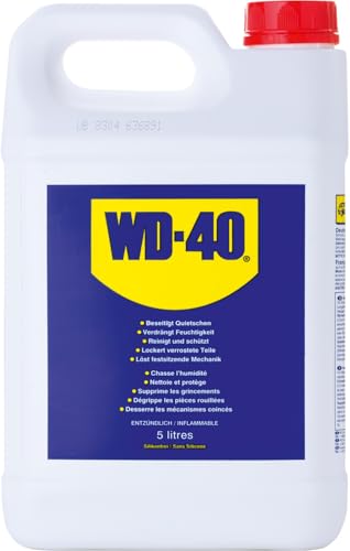 WD-40 Multifunktionsprodukt Kanister 5 Liter – Für intensiven Gebrauch, löst festsitzende Mechaniken & Rost, beseitigt Quietschen, verdrängt Feuchtigkeit, schützt & reinigt große Flächen effizient von WD-40