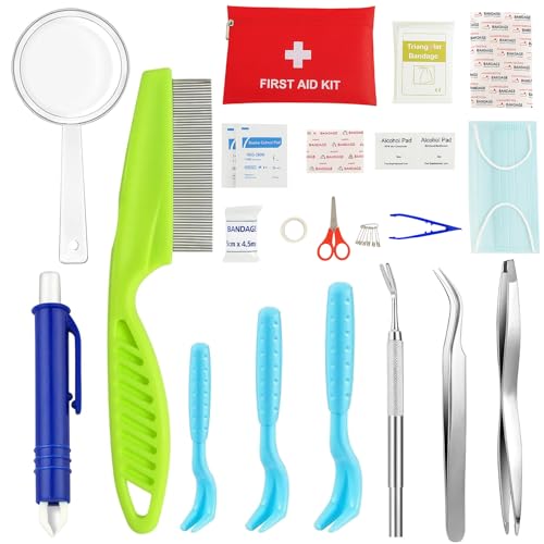 WDCSOEH Zecken Erste Hilfe Set Zeckenset Edelstahl Zeckenzange 3er Set Zeckenhaken Tick Remover Flohkamm, Geeignet zur Zeckenentfernung für Mensch Kinder Katze und Hund von WDCSOEH