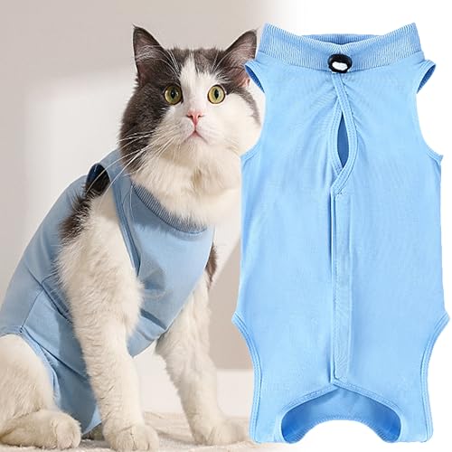 WDEC L 4-7 kg Katzenbody Nach Op Anti-leckende für Katze Body Operation Haut-Krankheit Recovery Body Katze Kleidung Nach Kastration E-Halsband Alternative für Katzen Hunde, Katzenbekleidung (blau) von WDEC