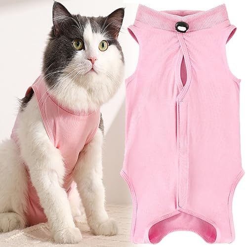 WDEC L 4-7kg Katzenbody Nach Op Anti-leckende für Katze Body Operation Haut-Krankheit Recovery Body Katze Kleidung Nach Kastration E-Halsband Alternative für Katzen Hunde, Katzenbekleidung (rosa) von WDEC