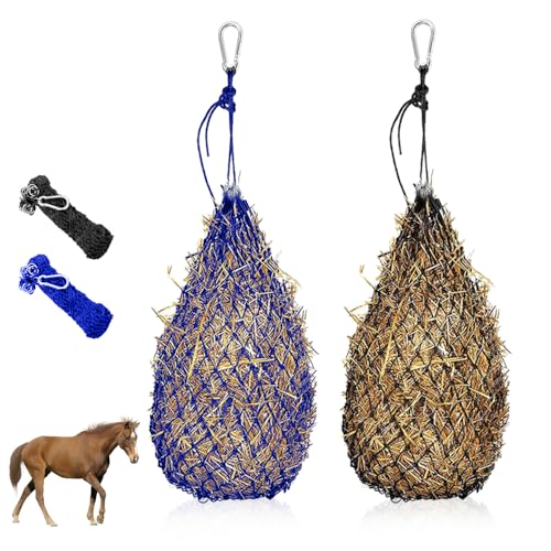WDKXCN 2X Heunetz für Pferde, Heunetz Engmaschig mit Ringen und Karabinerhaken, Maschenweite, Heunetz Pferd, Heusack für Pferde, Verbessert Verdauung & Wohlbefind (2x2 Inch) von WDKXCN