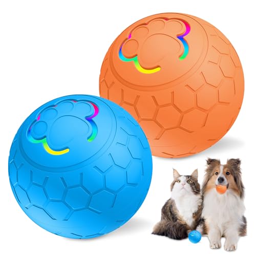 WDKXCN Interaktiver Hundeball, 2 Modi, beweglicher Hundeball, elektrischer Katzenball mit LED-Blitzlicht, automatischer Katzenball, Spielzeug für alle Katzen, Hunde, Haustiere (Blau und Orange) von WDKXCN