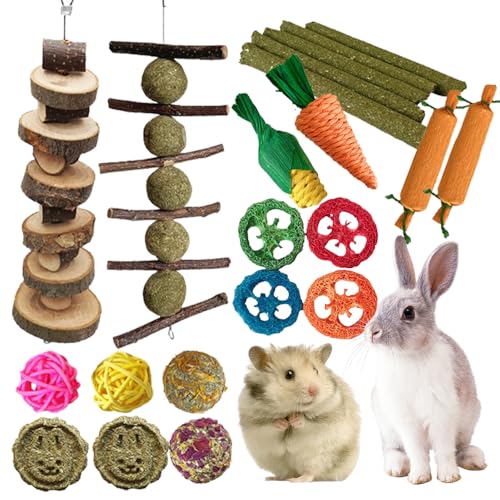 WDKXCN Kaninchenspielzeug, 21 Stück Kaninchen-Kauspielzeug, Hamsterspielzeug, Meerschweinchen-Spielzeug, Kaninchen-Spielzeug, Langeweile, natürliche Timothy-Heusäbe für kleine Tiere, Zahnpflege WDKXCN Kaninchenspielzeug, 21 Stück Kaninchen-Kauspielzeug, Hamsterspielzeug, Meerschweinchen-Spielzeug, Kaninchen-Spielzeug, Langeweile, natürliche Timothy-Heusäbe für kleine Tiere, Zahnpflege von WDKXCN