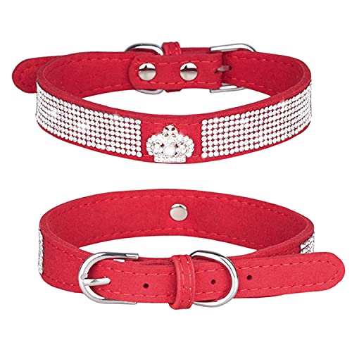 WDPAWS Strass Hund Katze Halsband Bling Diamant mit Strass Krone Dekoration für kleine mittlere große Hunde (Rot, XS) von WDPAWS
