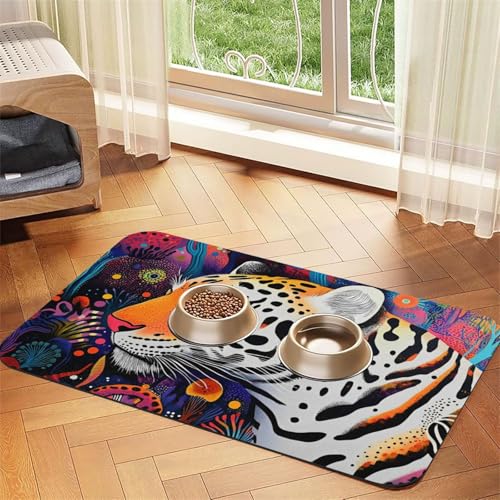 A Colorful Tiger Haustierfuttermatte, 43,7 x 30 cm, saugfähig, rutschfest, PU-Leder, Futtermatte für Hunde und Katzen, Gummiunterseite, schnell trocknend, rollbar, Haustiernapf-Platzdeckchen A Colorful Tiger Haustierfuttermatte, 43,7 x 30 cm, saugfähig, rutschfest, PU-Leder, Futtermatte für Hunde und Katzen, Gummiunterseite, schnell trocknend, rollbar, Haustiernapf-Platzdeckchen von WDXQHY