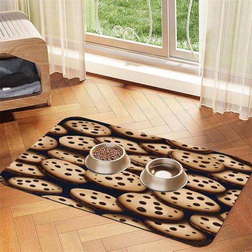 Bake Cookies Haustierfuttermatte, 60 x 40 cm, saugfähig, rutschfest, PU-Leder, Futtermatte für Hunde und Katzen, Gummiunterseite, schnell trocknend, rollbar, Haustiernapf, Tischset von WDXQHY
