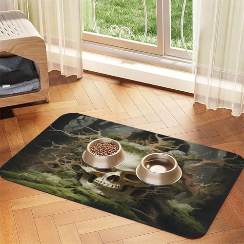 Baumwurzel-Skelett-Haustierfuttermatte, 60 x 40 cm, saugfähig, rutschfest, PU-Leder, Futtermatte für Hunde und Katzen, Gummiunterseite, schnell trocknend, rollbar, Tischset von WDXQHY